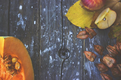 High angle view of fruits on table