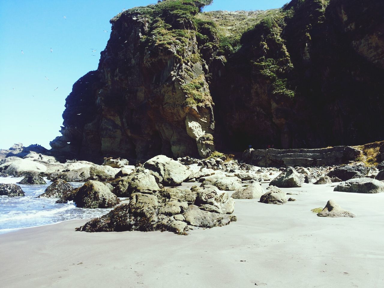 rock - object, rock formation, tranquility, tranquil scene, nature, scenics, beauty in nature, beach, sand, rock, sunlight, clear sky, sea, water, shore, sky, non-urban scene, day, blue, tree