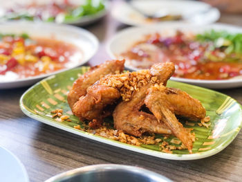 Close-up of food in plate on table