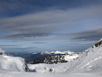 Scenic view of snowcapped mountains against sky