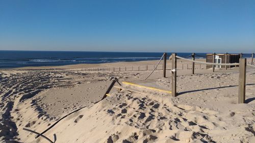 Scenic view of beach against clear sky