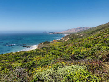 Scenic view of sea against clear blue sky in andrew molera state park