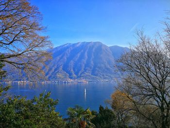 Scenic view of lake against blue sky