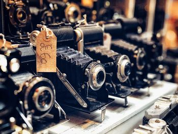 Close-up of old cameras