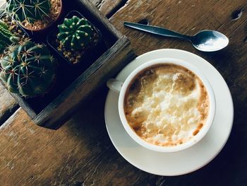 High angle view of coffee on table