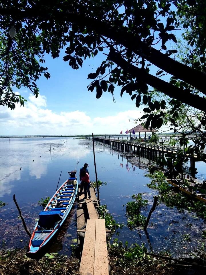 water, tree, sky, tranquility, tranquil scene, nautical vessel, bench, nature, pier, lake, scenics, leisure activity, boat, beauty in nature, lifestyles, sea, transportation, relaxation