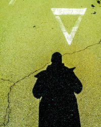 Shadow of man on road