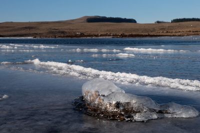 Scenic view of frozen lake against sky