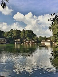 View of lake against cloudy sky