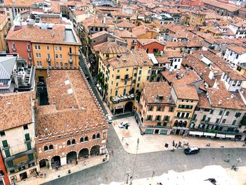 High angle view of buildings in city