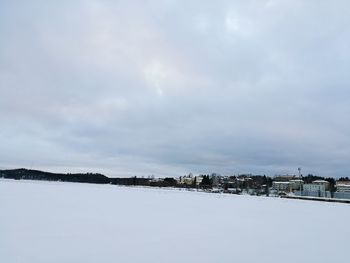 Scenic view of snow covered landscape against sky