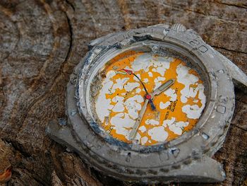 Close-up of circular object on wall