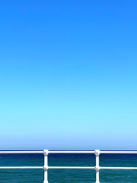 Scenic view of sea against clear blue sky