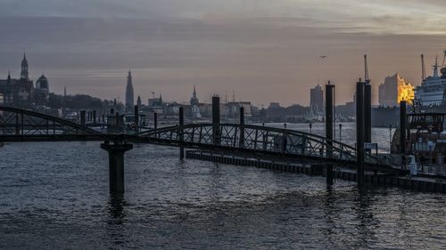 View of suspension bridge in city