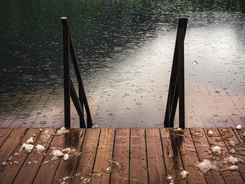 High angle view of wooden pier in lake