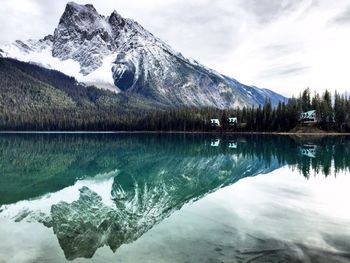 Scenic view of snow covered mountains