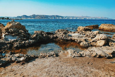 Scenic view of sea against clear sky