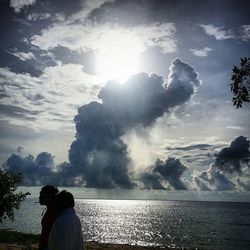 Rear view of man standing in sea