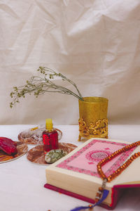 Close-up of books on table