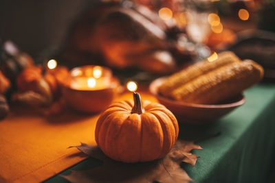 Close-up of pumpkin on table