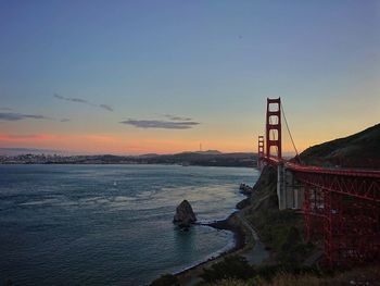 View of suspension bridge over sea