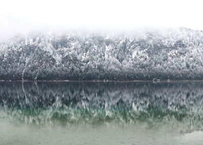 Scenic view of lake against sky during winter