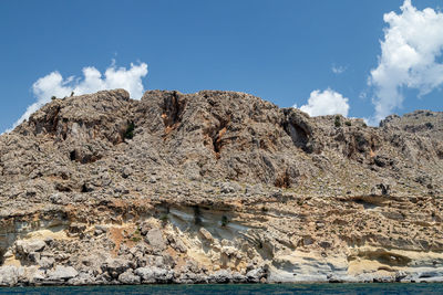 Low angle view of rock formations against sky