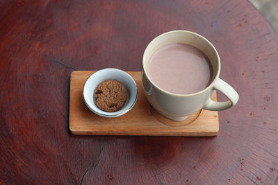 High angle view of coffee on table