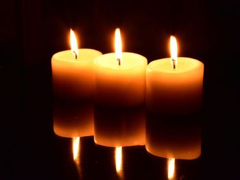 Close-up of lit candles in the dark