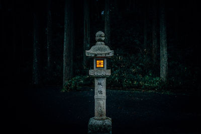 Information sign on tree at night