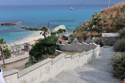 High angle view of building by sea