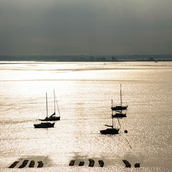 Sailboats in sea against sky