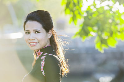 Portrait of beautiful woman at the imperial fortress in hue / vietnam