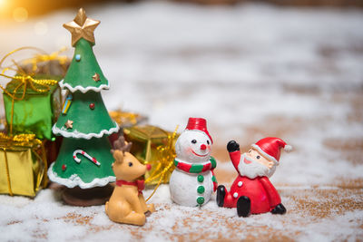 Close-up of christmas decorations on table