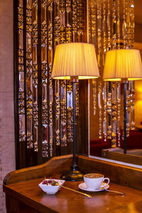 Tea light candles on table in restaurant