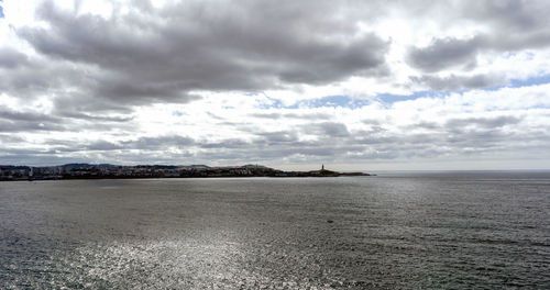 Scenic view of sea against storm clouds