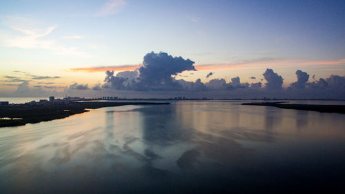 Scenic view of lake against sky at sunset