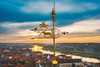 High angle view of townscape against sky at sunset