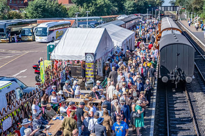 Sheringham train station packed full of people during the annual forties weekend event