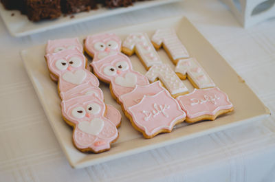 High angle view of cookies on table