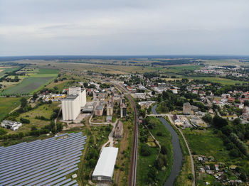 High angle view of townscape against sky