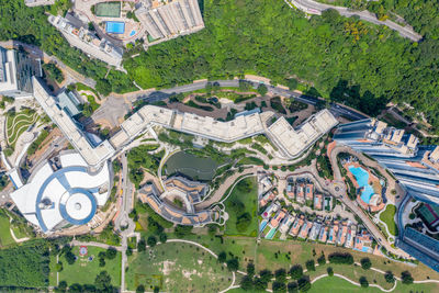 High angle view of buildings in city