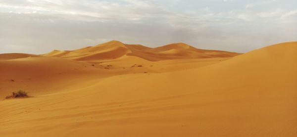 Scenic view of desert against sky during sunset