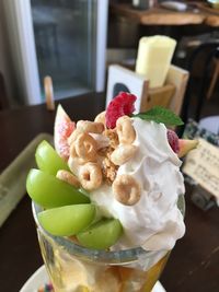 Close-up of ice cream on table