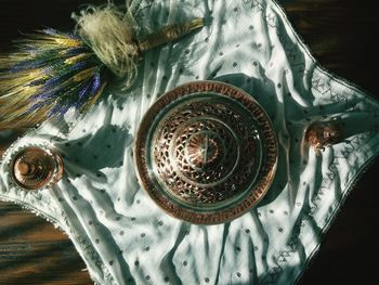 High angle view of water on table