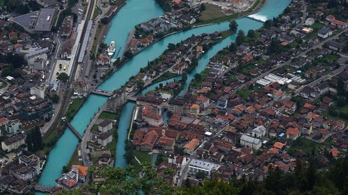 High angle view of buildings in city
