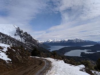 Scenic view of snowcapped mountains against sky