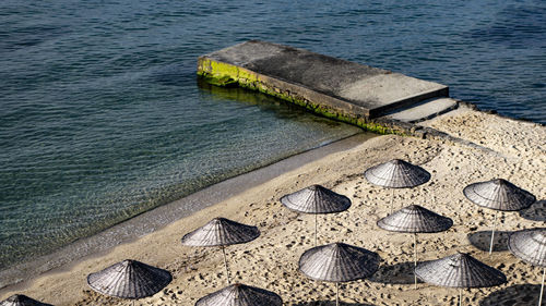 High angle view of stones on beach