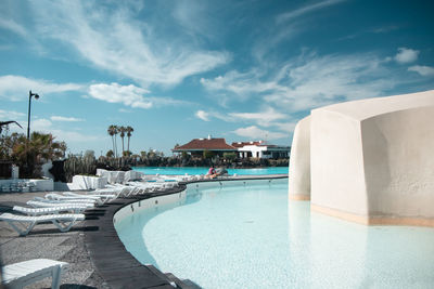 View of swimming pool against building