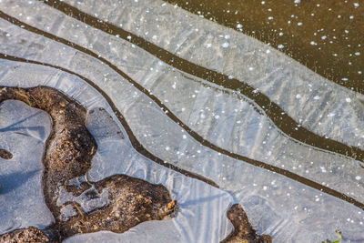 Close-up of ice on street in winter